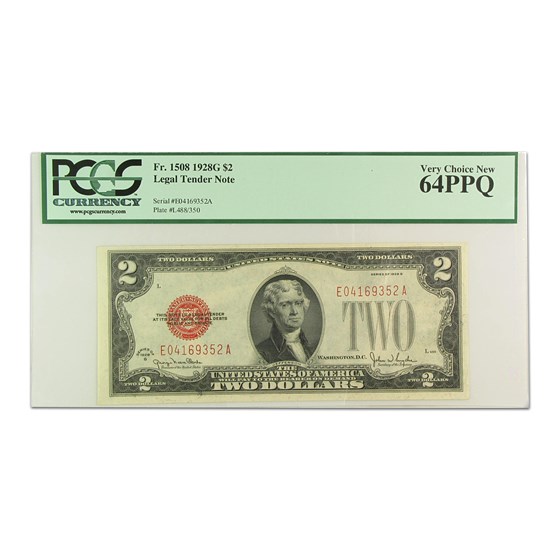 1928-G $2.00 U.S. Note Very Choice New-64 PPQ PCGS 1928-G $2.00 U.S. Note Very Choice New-64 PPQ PCGS